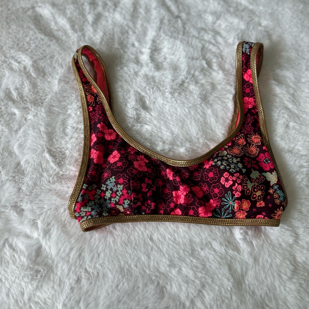 Aerie Floral Swim Top - floral with gold accents xs